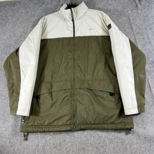 VINTAGE Nike Jacket Mens L Green Full Zip Corduroy Lined Performance Athletic